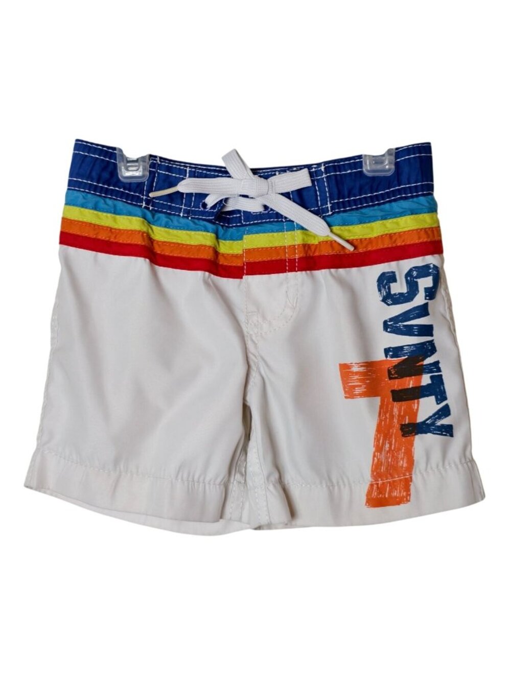 Baby Boys Swim Trunks 12-18M Rainbow Striped Waist Drawstring by Seventy Seven
